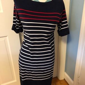 Women’s stripped navy dress.